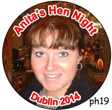 hen night badges. photo badge and rosette centre