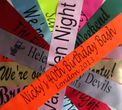 personalised sashes for baby showers, awards, hen nights, birthdays, events and celegrations
